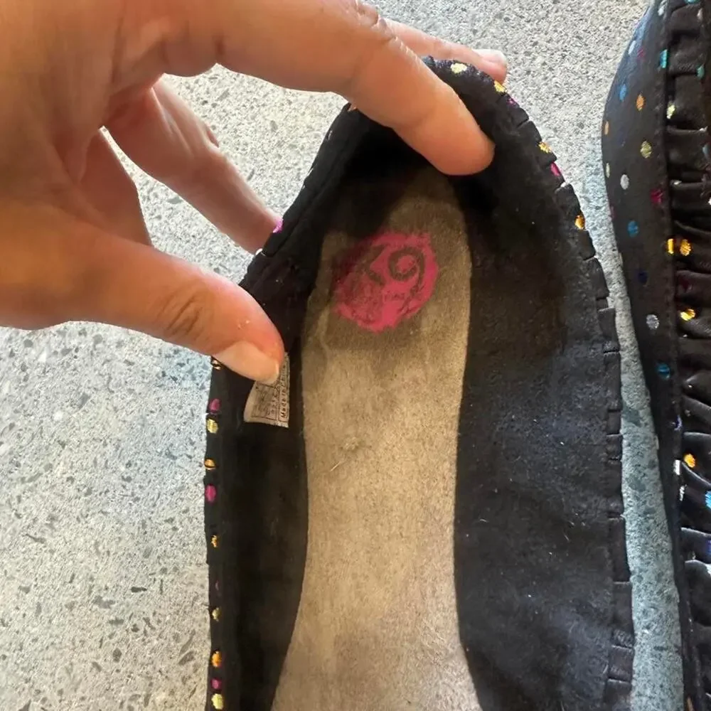 K9 women’s 9.5 flats Black polka dot ballet flats with multicolored Y2K